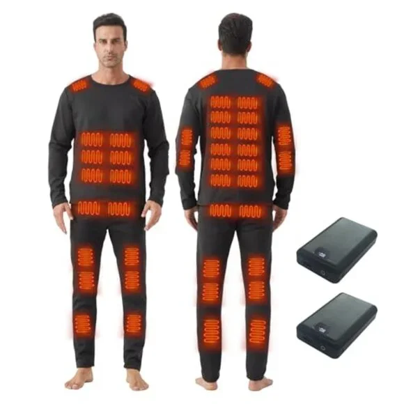 Heated Thermal Underwear Set 42 Heating Zones Electric Pants Top Batteries